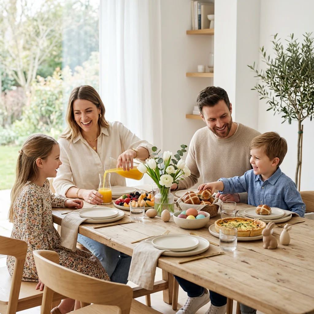 Familia desayunando en familia