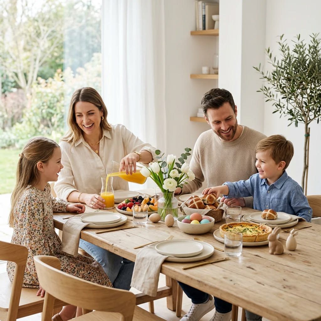 Familia desayunando en familia